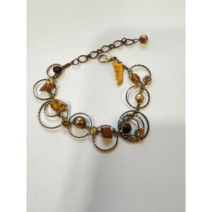 Amat Artisan Boho Copper Tone Circle Link‎ Bracelet Amber Gemstone Accent